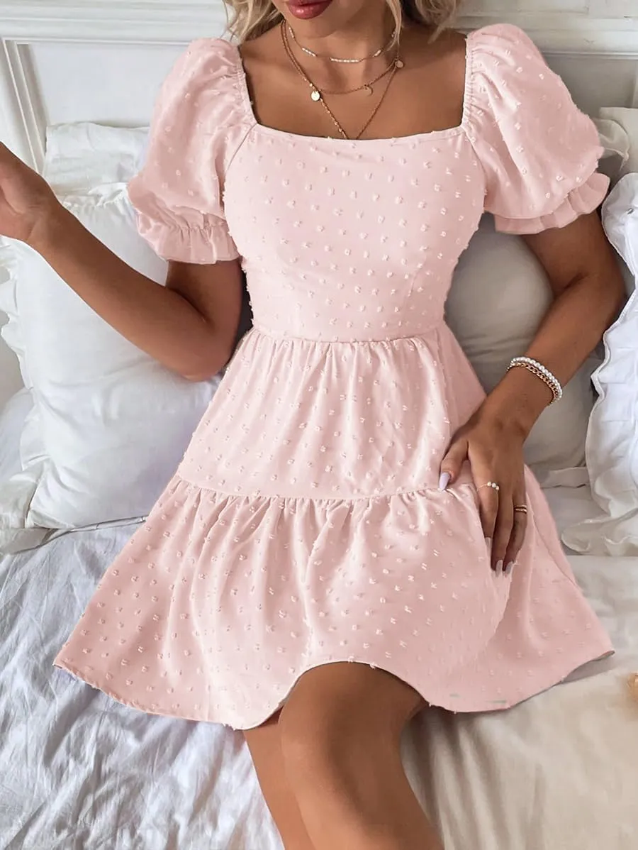 Narecte Summer Dresses for Women 2025,Tie Backless Swiss Dot Mini Dress,Ruffle Hem Flowy Casual Dresses