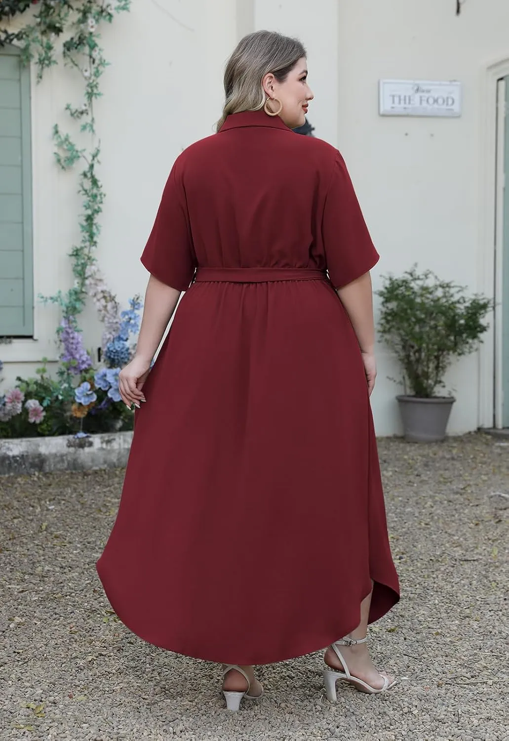 Nemidor Womens Plus Size Casual Maxi Dress Button Down Plain Long Summer Dresses with Belt and Pocket 16-26