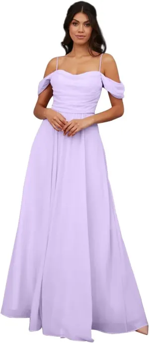Off The Shoulder Bridesmaid Dresses for Women Chiffon A Line Pleated Formal Gowns