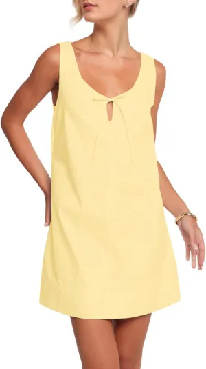 OLAPTA Women Sleeveless Summer Mini Tank Dress Tie Up Loose Fit Sundress Scoop Neck Casual Trendy Short Dresses with Pockets