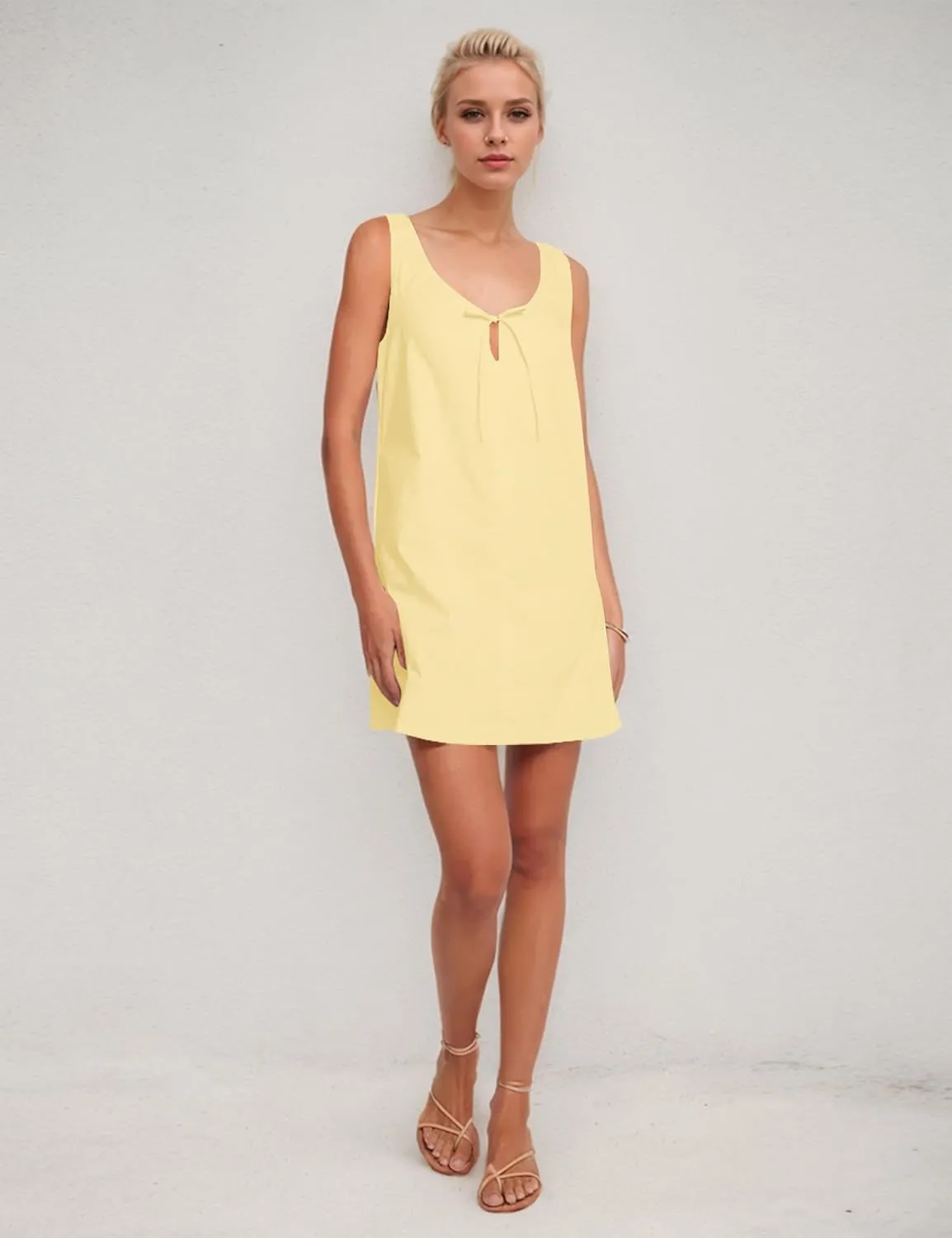 OLAPTA Women Sleeveless Summer Mini Tank Dress Tie Up Loose Fit Sundress Scoop Neck Casual Trendy Short Dresses with Pockets