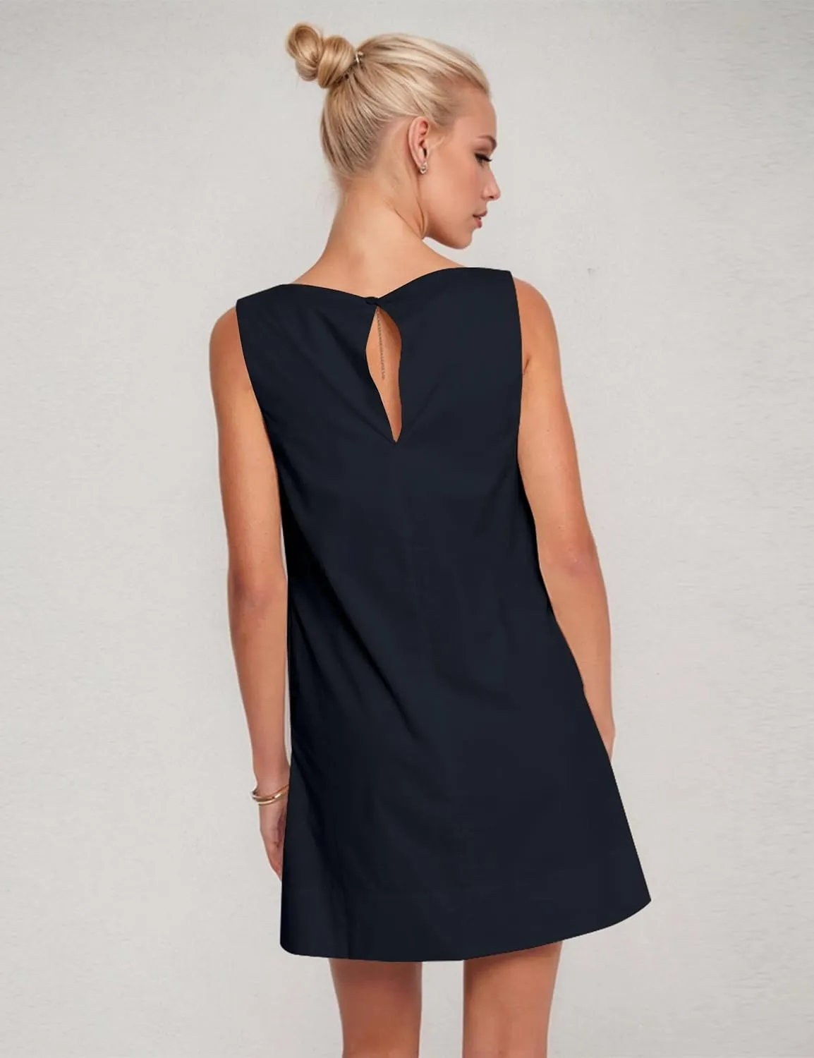 OLAPTA Women Sleeveless Summer Mini Tank Dress Tie Up Loose Fit Sundress Scoop Neck Casual Trendy Short Dresses with Pockets