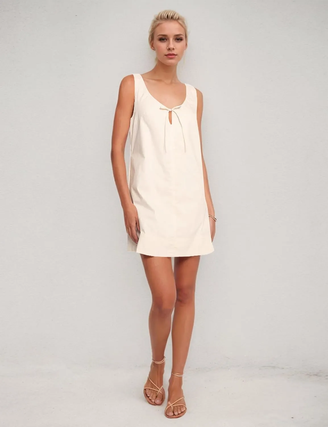OLAPTA Women Sleeveless Summer Mini Tank Dress Tie Up Loose Fit Sundress Scoop Neck Casual Trendy Short Dresses with Pockets