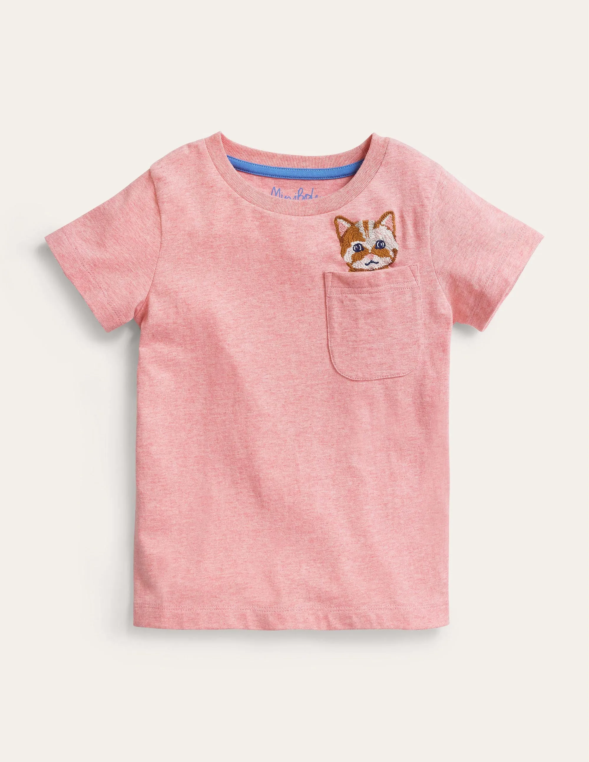 Peeping Pocket T-Shirt-Peach Pink Cat