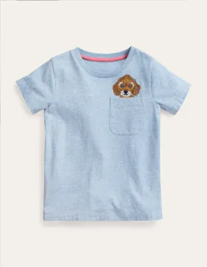 Peeping Pocket T-Shirt-Surf Blue Dog