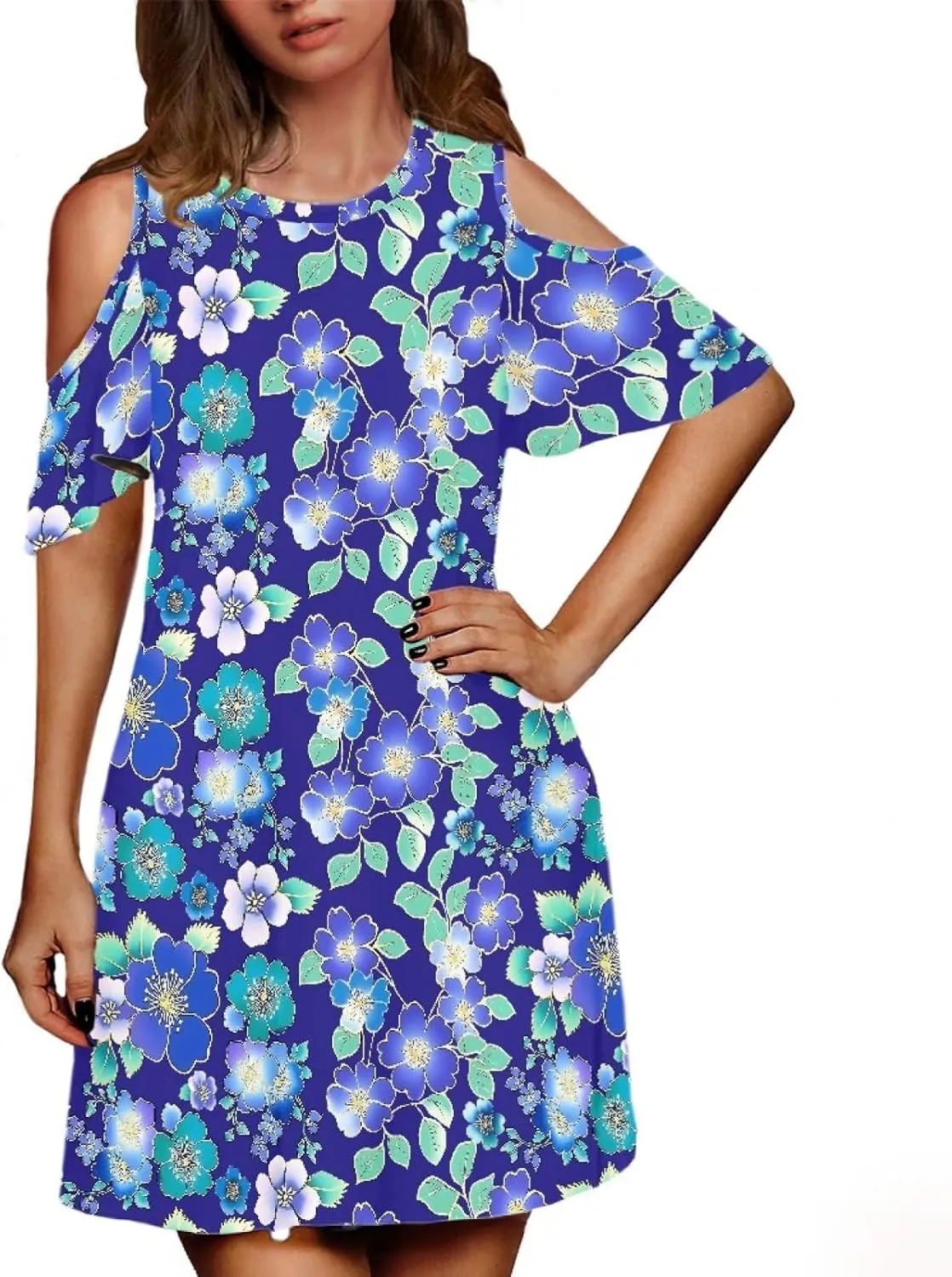 PinUp Angel Summer Casual Cute Floral Flowy Crew Neck Sundresses Graphic Beach Shift Dress for Women