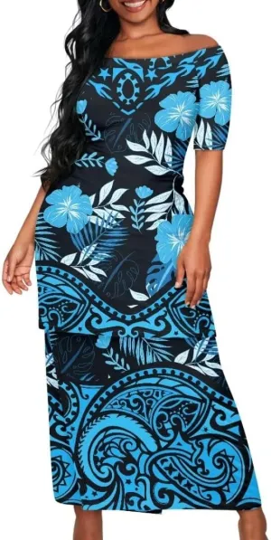 Polynesian Dress for Women Samoan Dress Short Sleeve Crewneck Plus Size Two Piece Set Outfit