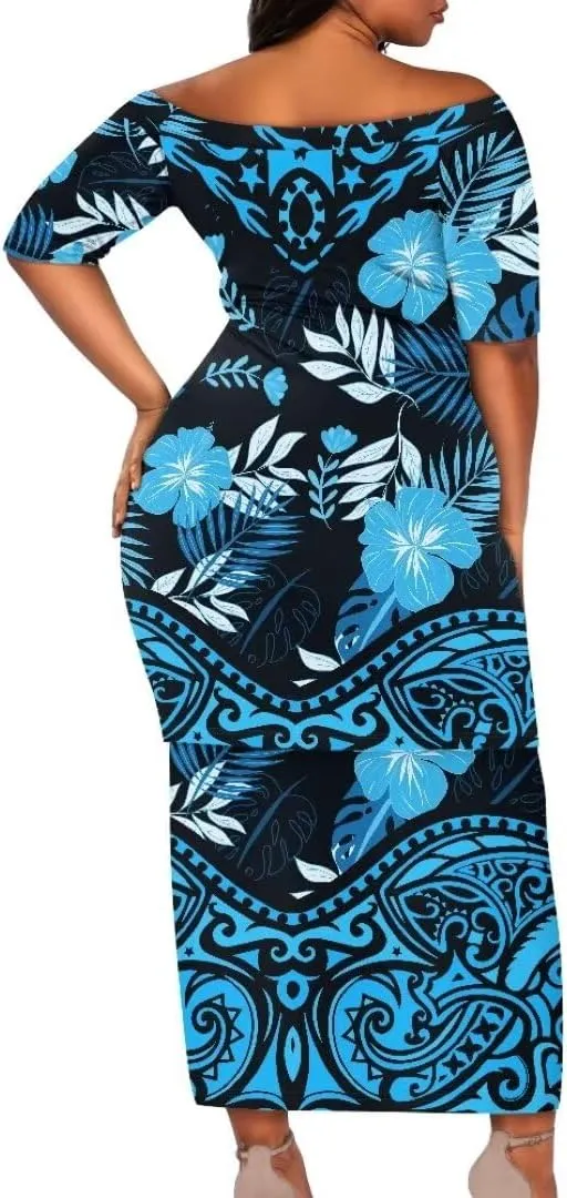 Polynesian Dress for Women Samoan Dress Short Sleeve Crewneck Plus Size Two Piece Set Outfit