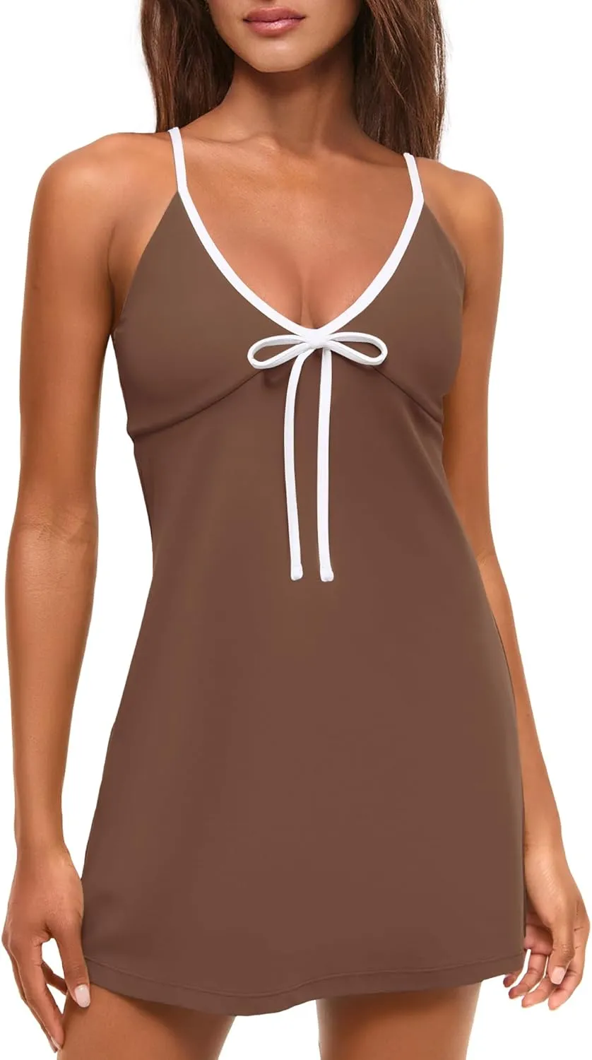 ReachMe Womens Tennis Dress with Built in Shorts Summer Athletic Dresses Workout Golf Outfits Mini Romper Dress