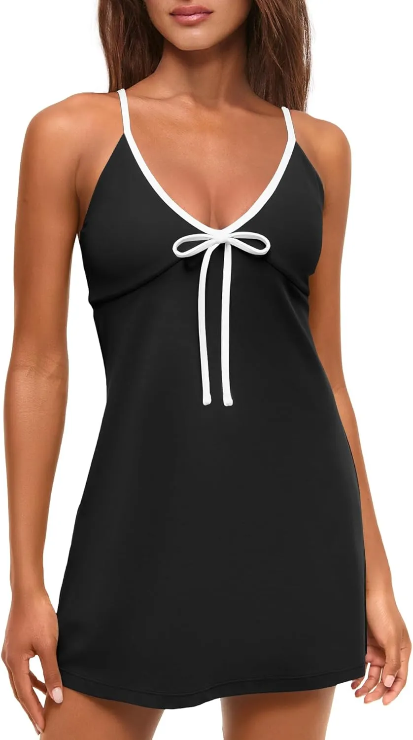 ReachMe Womens Tennis Dress with Built in Shorts Summer Athletic Dresses Workout Golf Outfits Mini Romper Dress