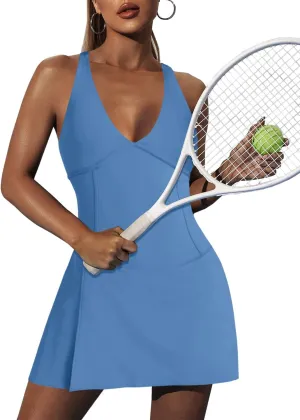 ReachMe Womens Tennis Skorts Onesie Workout Rompers One Piece Golf Outfits Athletic Dresses with Built in Shorts
