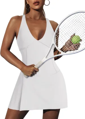 ReachMe Womens Tennis Skorts Onesie Workout Rompers One Piece Golf Outfits Athletic Dresses with Built in Shorts