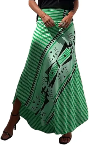Retro Patchwork Print Skirt Women Summer High Waist A-Line Elastic Long Skirts Casual Holiday