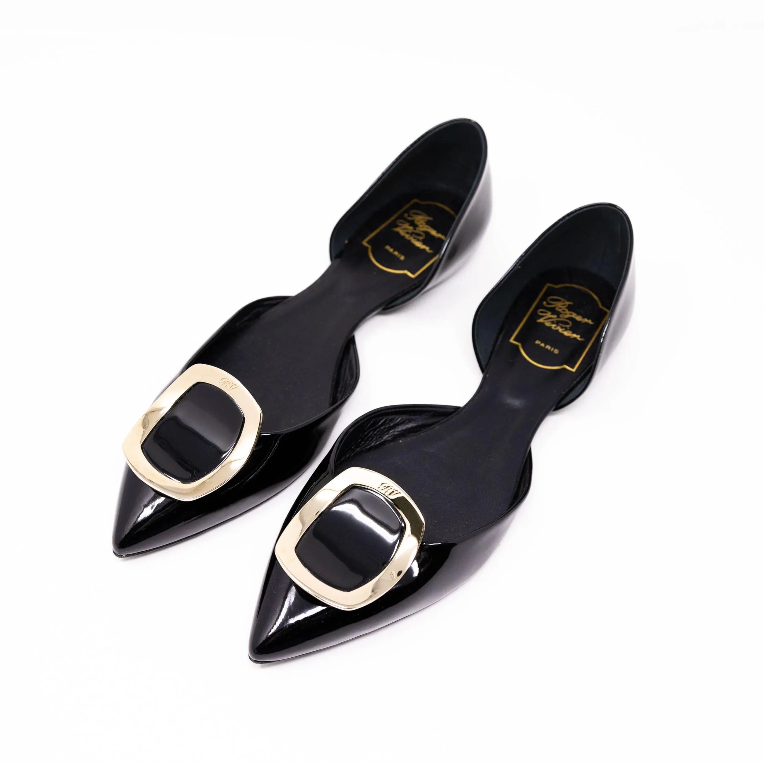 Roger Vivier Black Patent Chips Flats 37.5