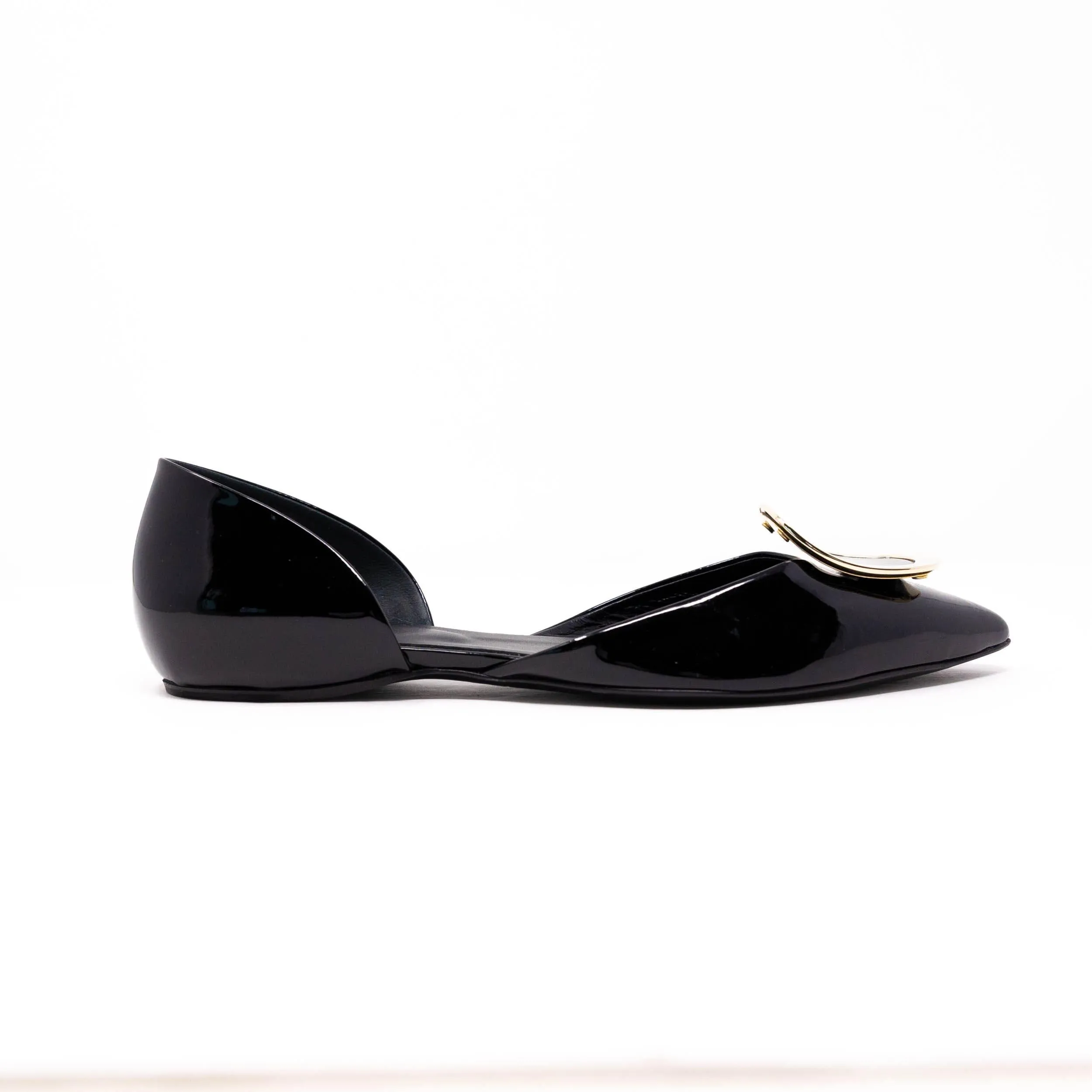 Roger Vivier Black Patent Chips Flats 37.5