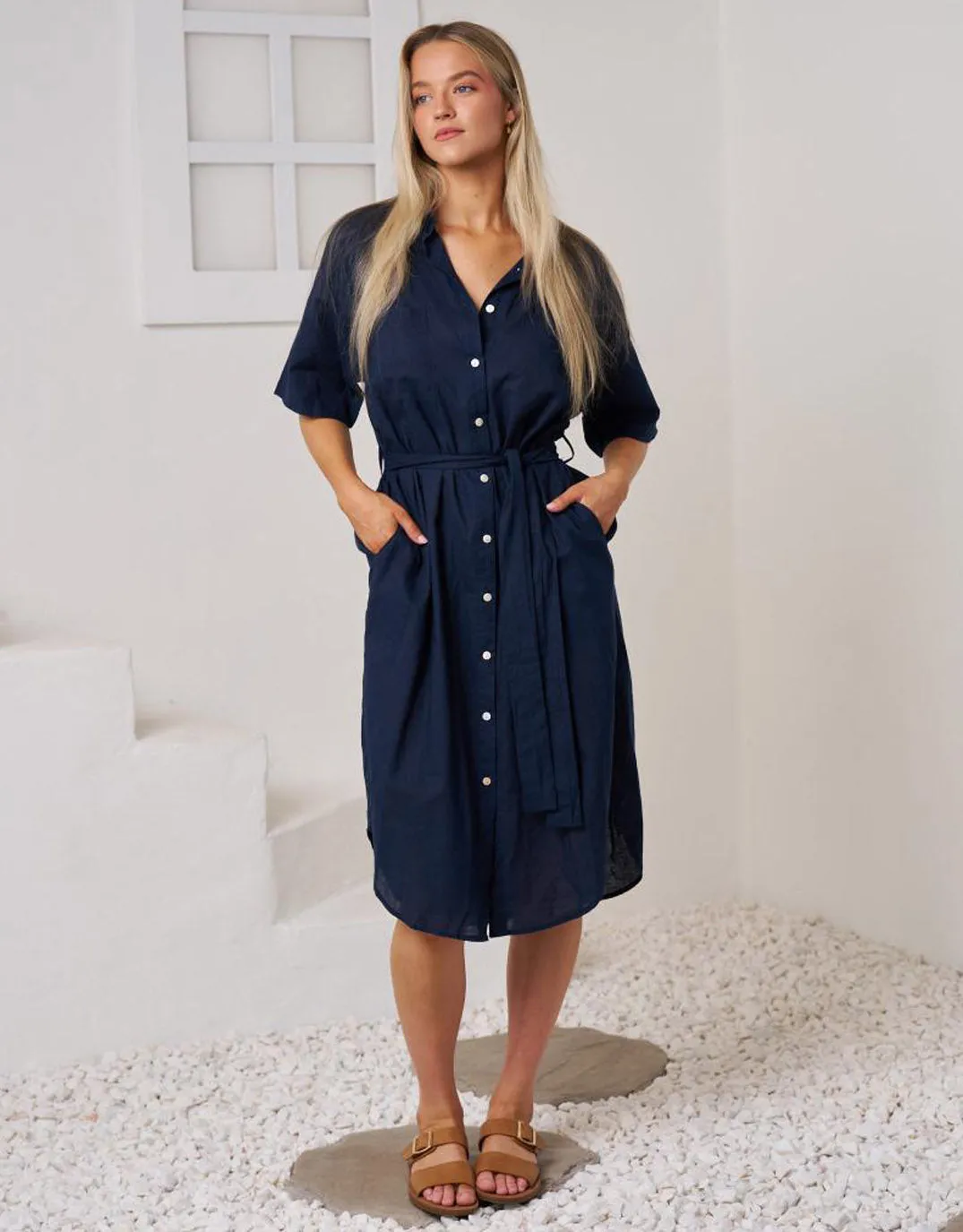 Rove Midi Shirt Dress - Navy