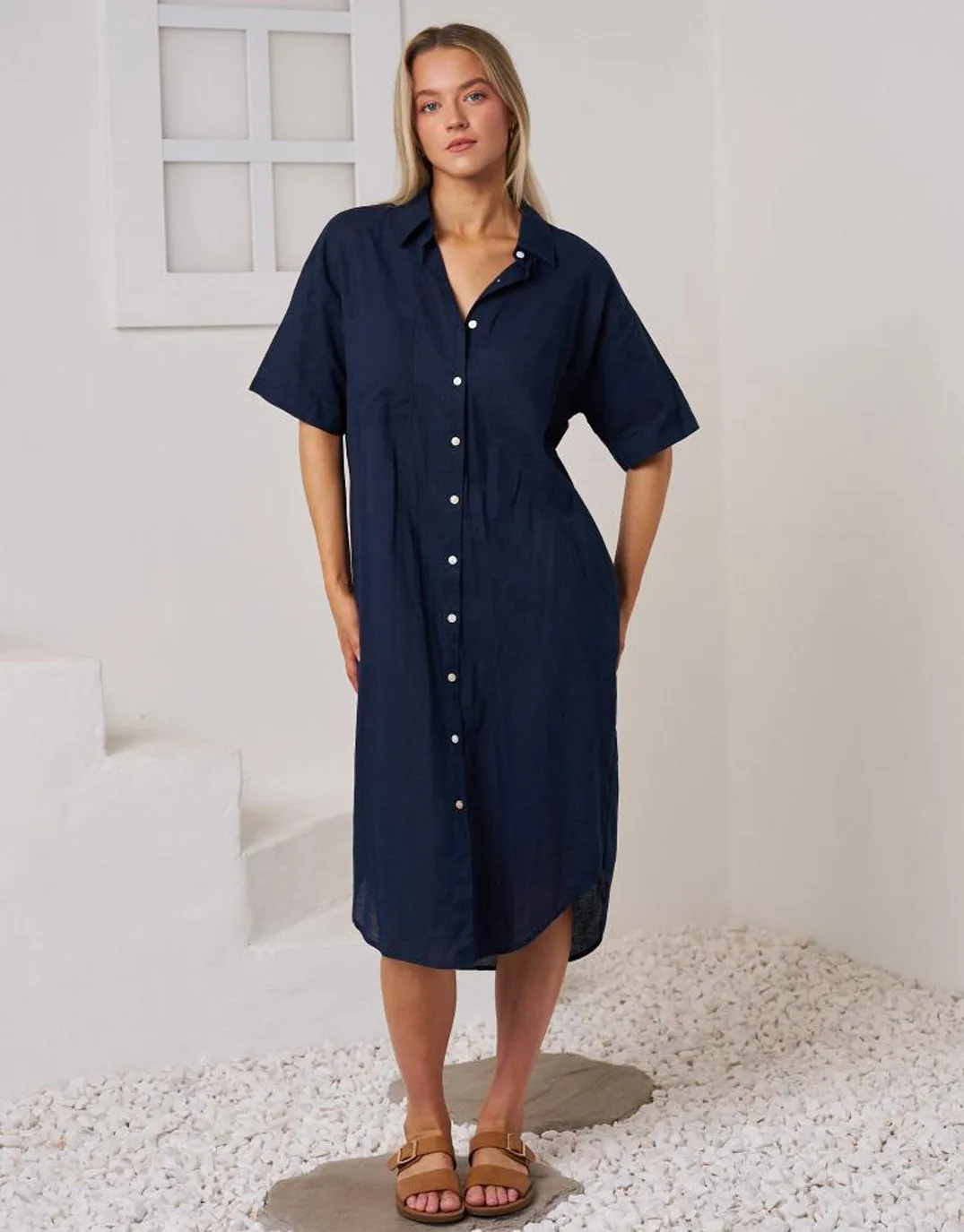Rove Midi Shirt Dress - Navy