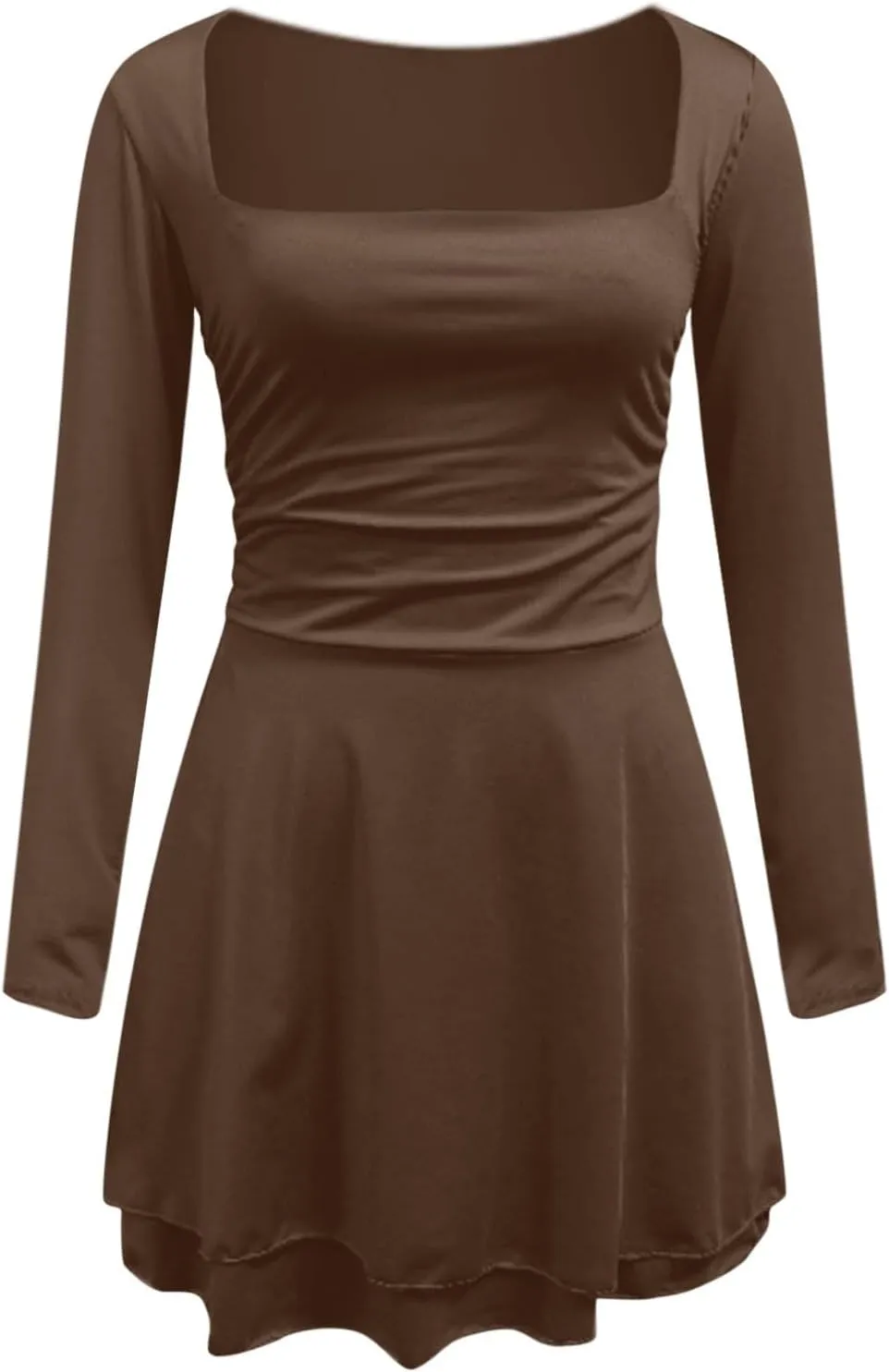 Rvidbe Summer Dresses for Women 2025 Square Neck Ruffle Hem Mini Dress Ruched Waist Long Sleeve Corset Short Party Dresses