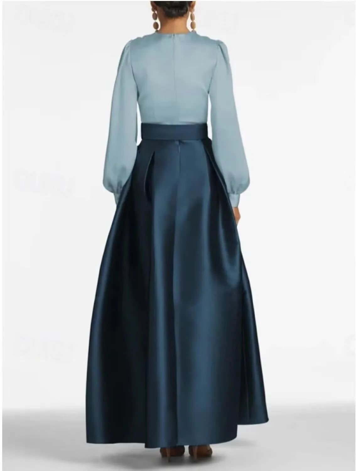 Satin Long Sleeve Prom Dress with Pockets Formal Evening Party Gowns Black Skirt Gown XMD5
