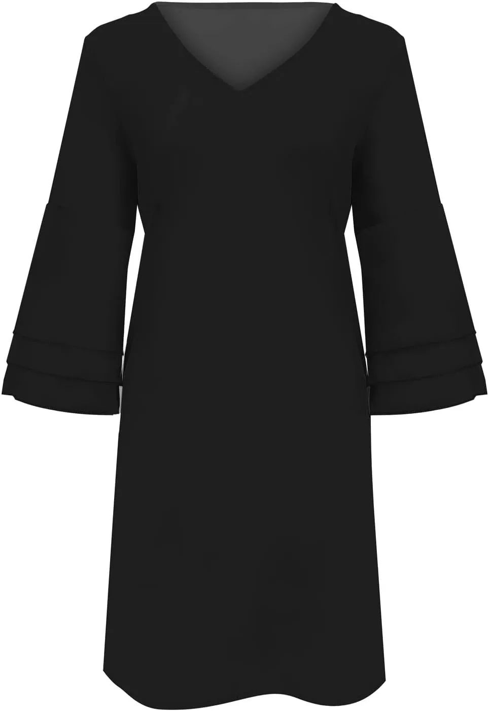 Shift Dress for Women Casual V Neck Loose Swing Mini Dress Layered Ruffles 3/4 Sleeve Casual Summer Floral Sundress