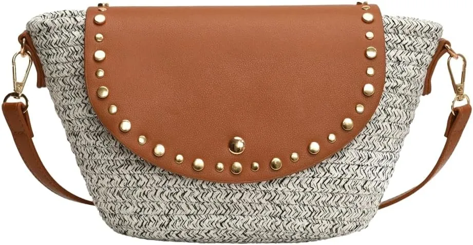 Straw Shoulder Bag for Women Woven Purse Beach Bucket Clutch Straw Satchel Crossbody Bag 2025