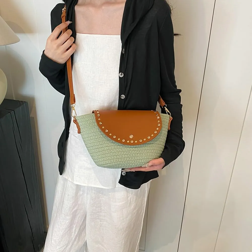 Straw Shoulder Bag for Women Woven Purse Beach Bucket Clutch Straw Satchel Crossbody Bag 2025