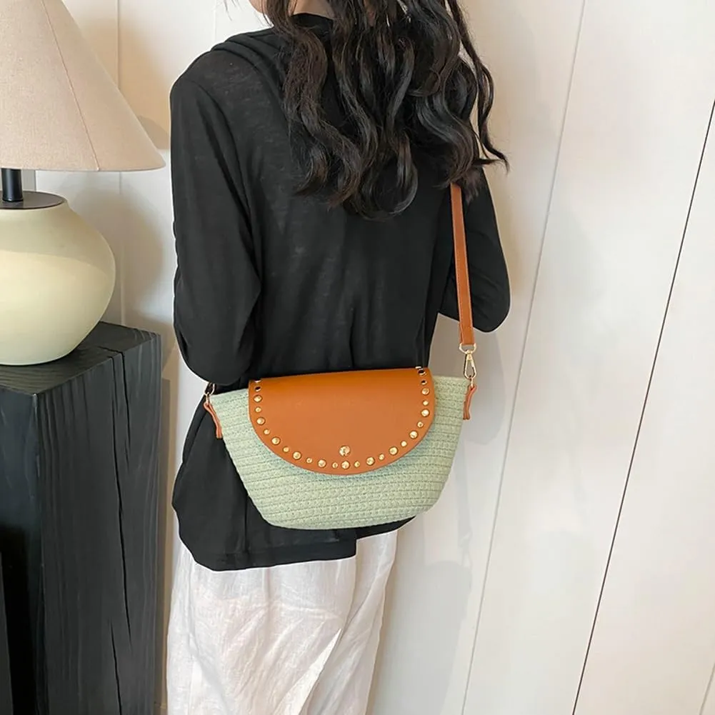 Straw Shoulder Bag for Women Woven Purse Beach Bucket Clutch Straw Satchel Crossbody Bag 2025