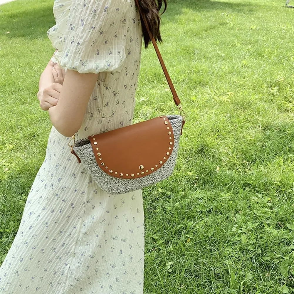 Straw Shoulder Bag for Women Woven Purse Beach Bucket Clutch Straw Satchel Crossbody Bag 2025
