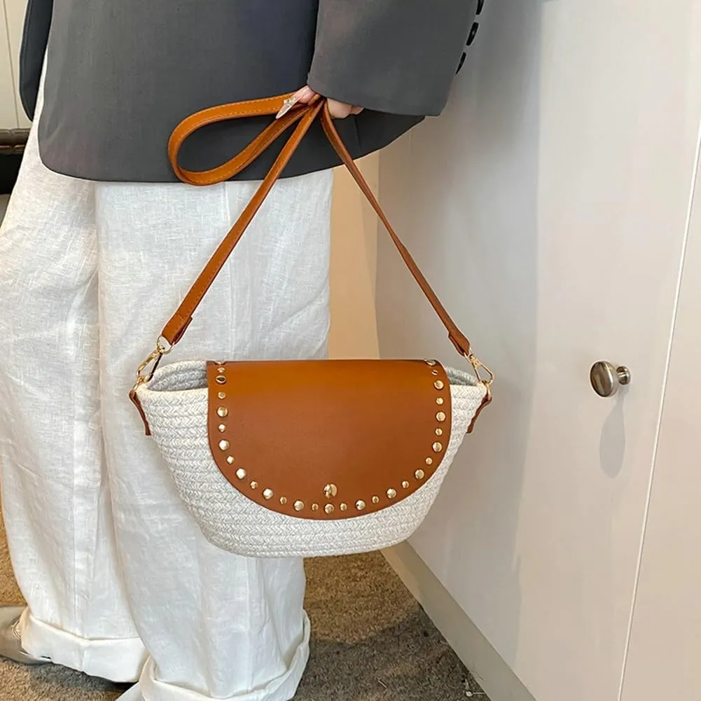 Straw Shoulder Bag for Women Woven Purse Beach Bucket Clutch Straw Satchel Crossbody Bag 2025