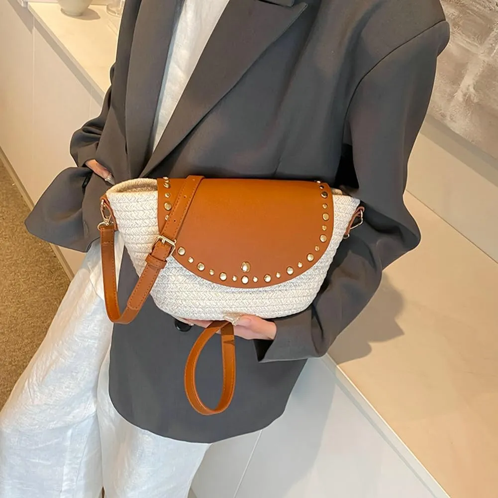 Straw Shoulder Bag for Women Woven Purse Beach Bucket Clutch Straw Satchel Crossbody Bag 2025