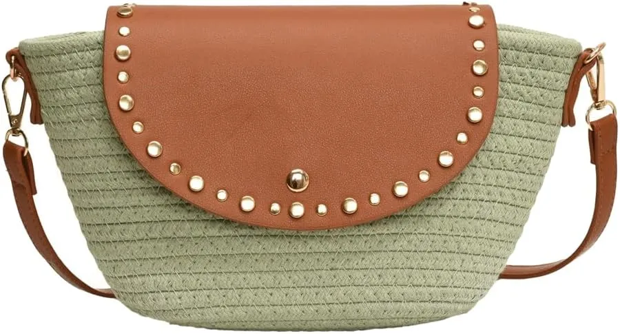 Straw Shoulder Bag for Women Woven Purse Beach Bucket Clutch Straw Satchel Crossbody Bag 2025