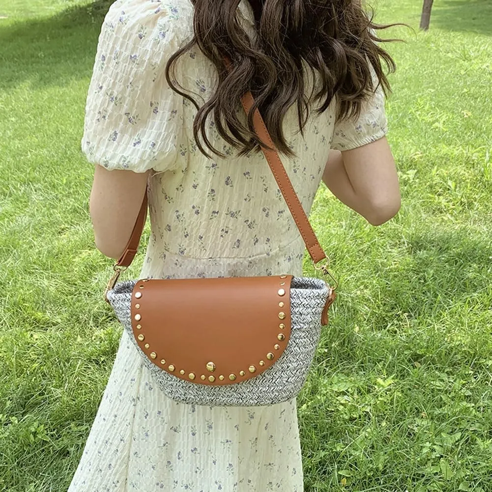Straw Shoulder Bag for Women Woven Purse Beach Bucket Clutch Straw Satchel Crossbody Bag 2025