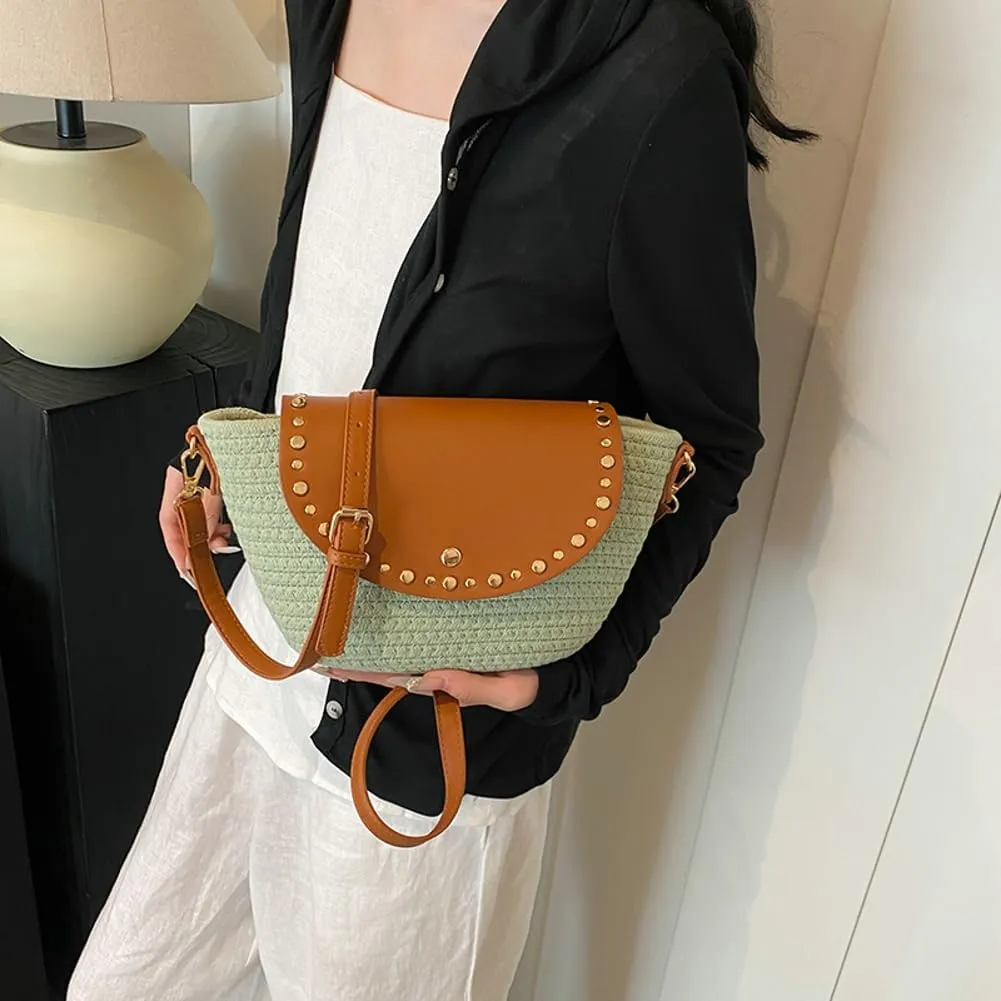 Straw Shoulder Bag for Women Woven Purse Beach Bucket Clutch Straw Satchel Crossbody Bag 2025