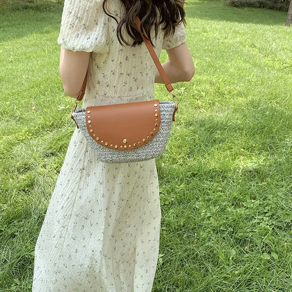 Straw Shoulder Bag for Women Woven Purse Beach Bucket Clutch Straw Satchel Crossbody Bag 2025