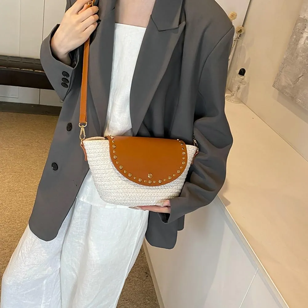 Straw Shoulder Bag for Women Woven Purse Beach Bucket Clutch Straw Satchel Crossbody Bag 2025