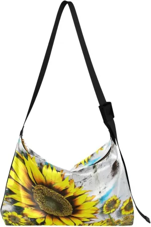 Street Art Artistic Sunflower Hobo Crossbody Bags for Women Leather Large Shoulder Bag Cross Body Summer Day Trendy Womens Tote Bags Handbag for Travel Shopping