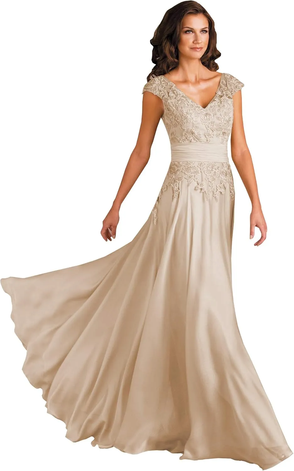 Sukleet Women's Lace Applique Mother of The Bride Dresses for Wedding V-Neck Long Formal Evening Gowns