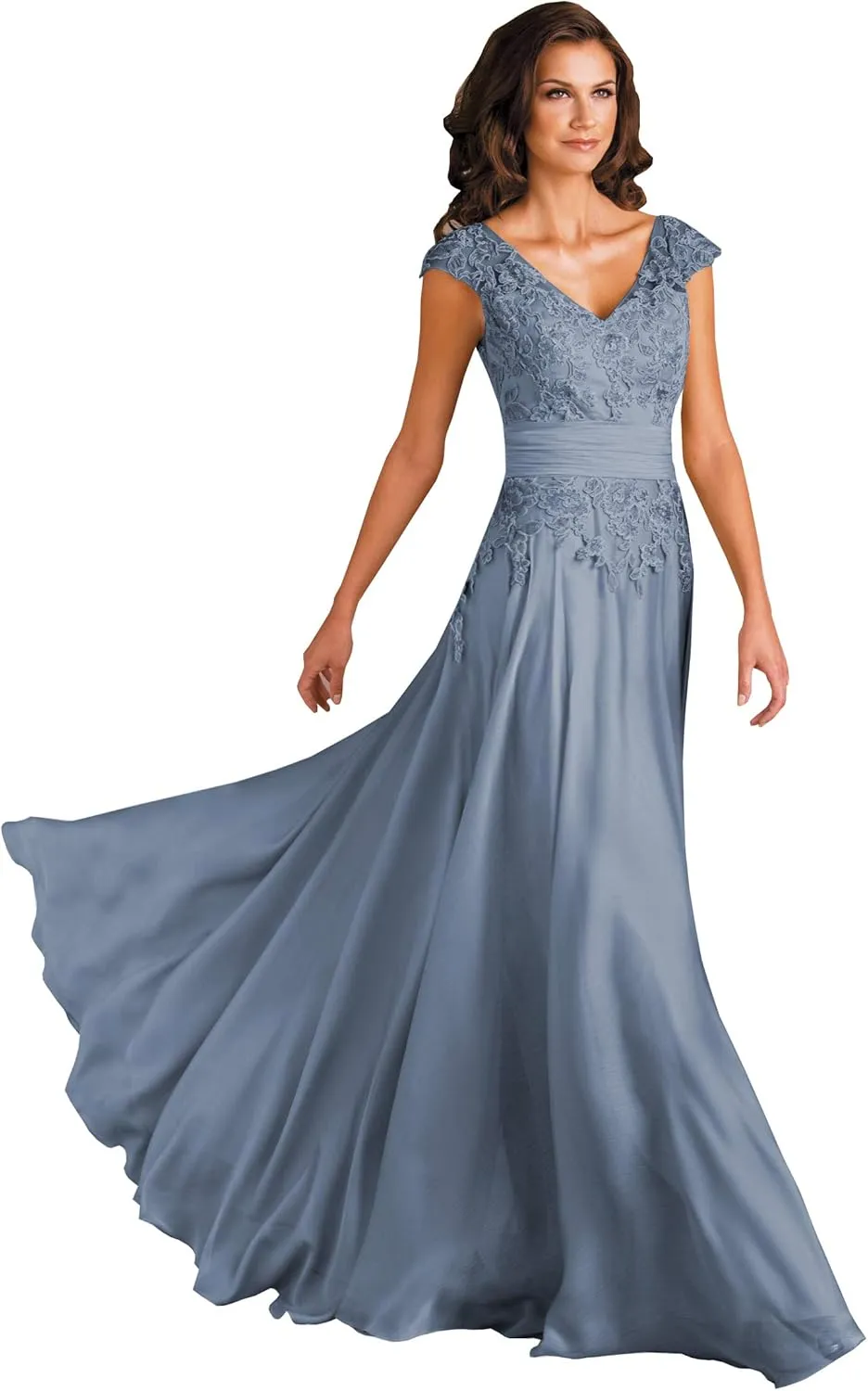 Sukleet Women's Lace Applique Mother of The Bride Dresses for Wedding V-Neck Long Formal Evening Gowns