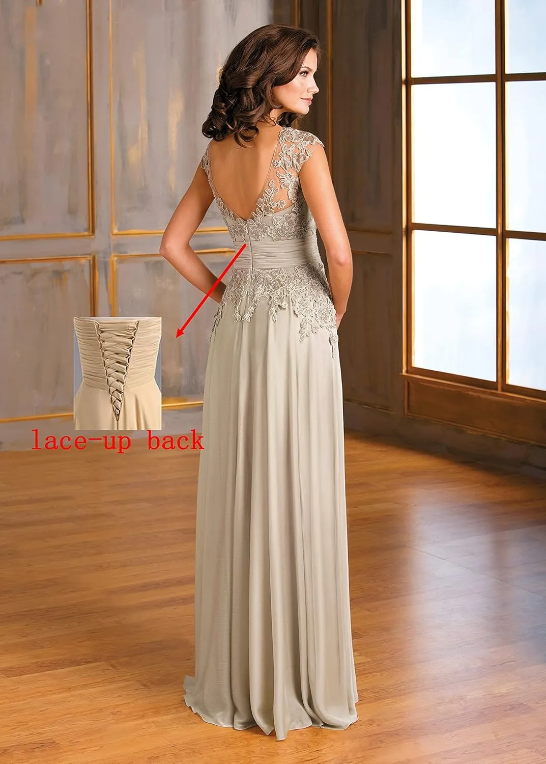 Sukleet Women's Lace Applique Mother of The Bride Dresses for Wedding V-Neck Long Formal Evening Gowns