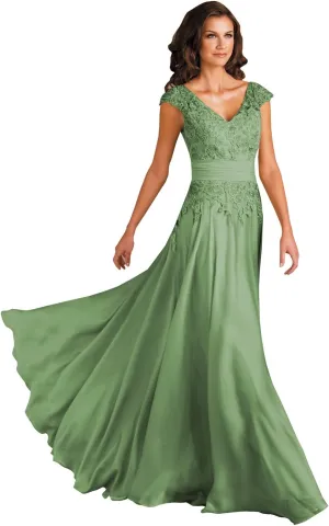 Sukleet Women's Lace Applique Mother of The Bride Dresses for Wedding V-Neck Long Formal Evening Gowns