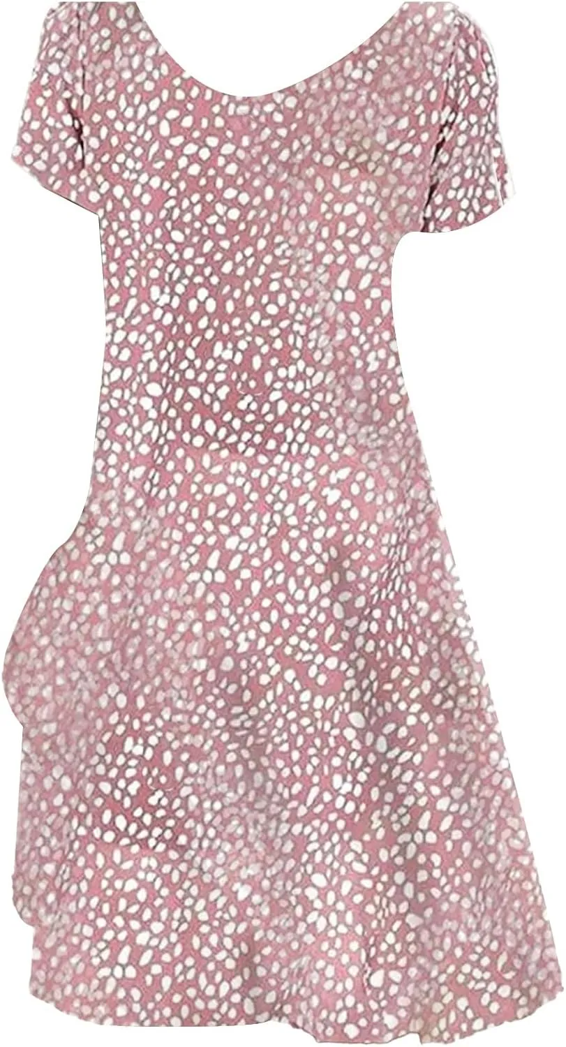Summer Dresses for Women 2025 Casual Boho Short Sleeve Midi Dress Plus Size Baggy Flowy Swing Beach Vacation Sundress