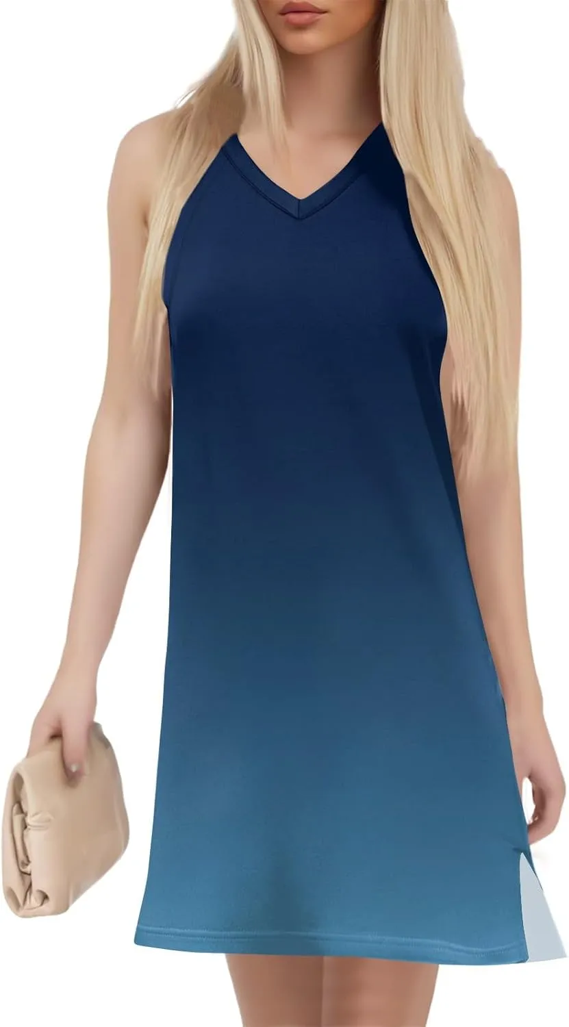 Summer Dresses for Women 2025 Floral Loose Tank Dress Beach T Shirt Dresses Sleeveless Casual Sundresses with Split