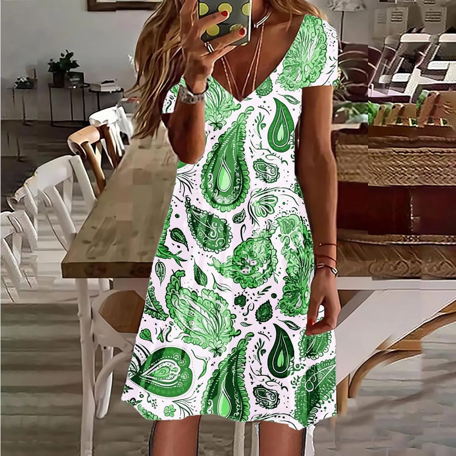 Summer Dresses for Women 2025 Loose V Neck Short Sleeve Casual T Shirt Dress Sundresses Floral Swimsuit Coverup