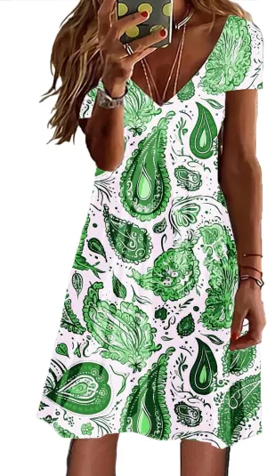Summer Dresses for Women 2025 Loose V Neck Short Sleeve Casual T Shirt Dress Sundresses Floral Swimsuit Coverup
