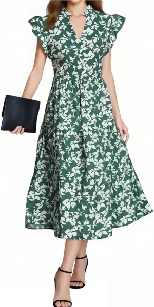 Summer Dresses for Women 2025 V Neck Cap Sleeve Floral Maxi Dress Flowy Tiered Ruffle Boho Dresses Beach Vacation Sundress