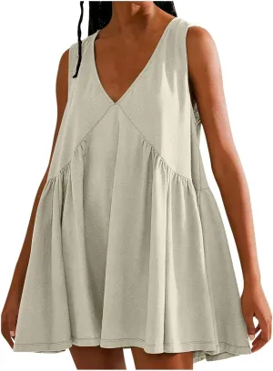 Sundresses for Women 2024 Sleeveless Mini Short Summer Dresses Casual Loose Beach Sundress Cute Sports Mini Dress Workout