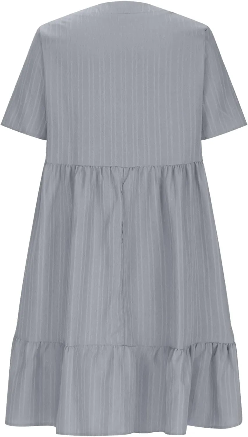 Sundresses for Women 2025 Women's Knee Length Flowy Dresses with Short Sleeves Womens Vneck Ruffle Mini Dress