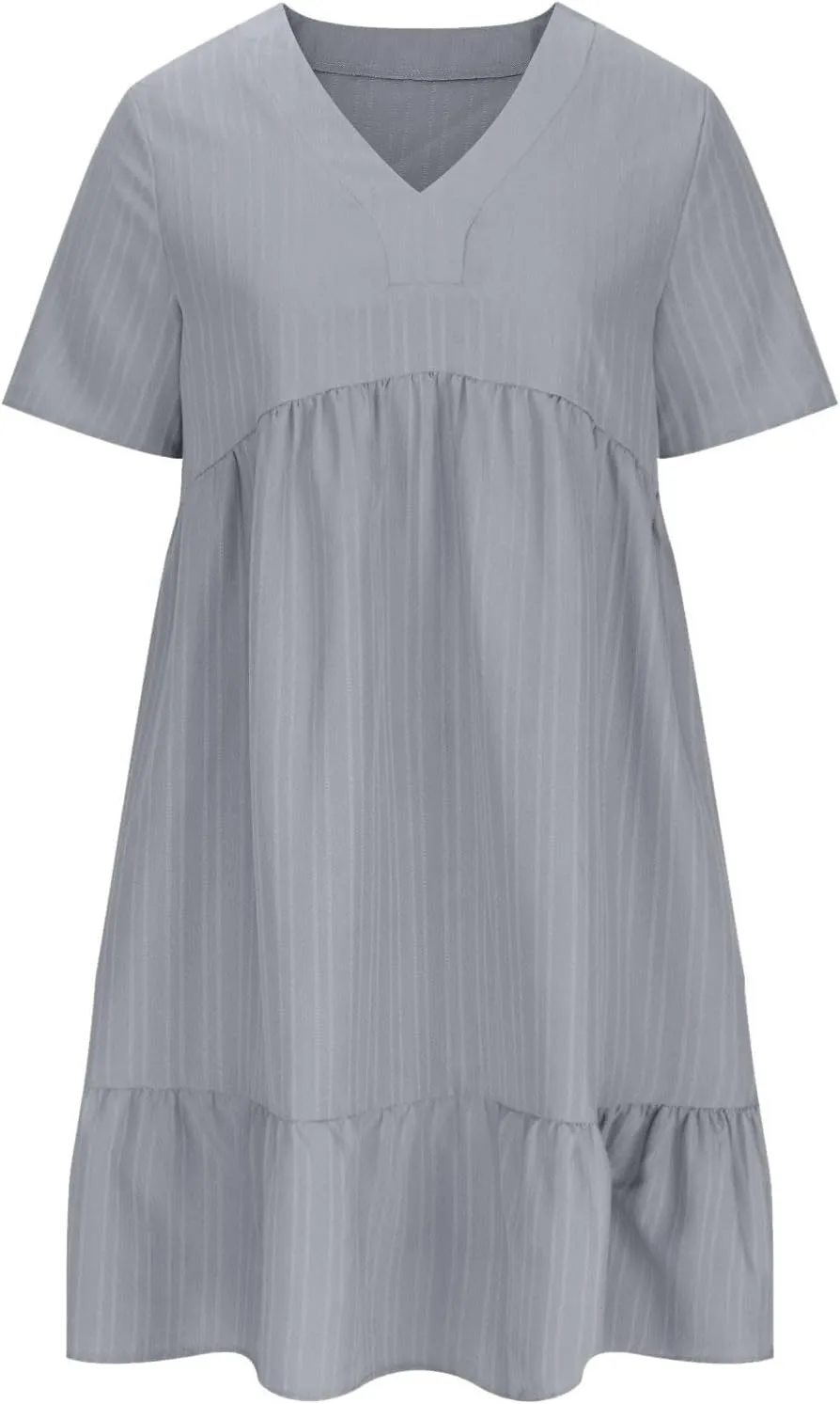Sundresses for Women 2025 Women's Knee Length Flowy Dresses with Short Sleeves Womens Vneck Ruffle Mini Dress