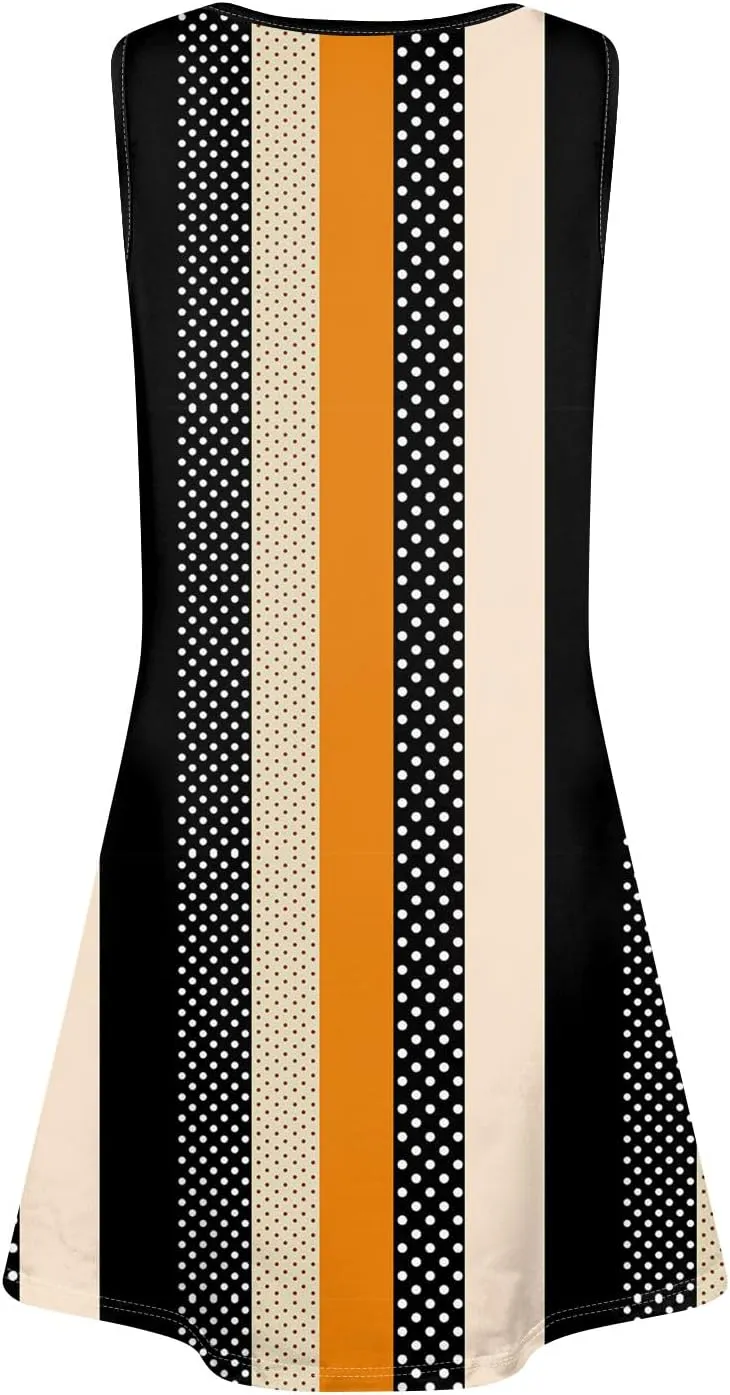 Sundresses for Women Casual Summer Mini Dress Scoop Neck Beach Flowy Loose Wedding Guest Dress Tank Dress with Pockets