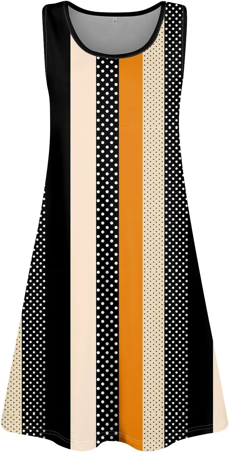 Sundresses for Women Casual Summer Mini Dress Scoop Neck Beach Flowy Loose Wedding Guest Dress Tank Dress with Pockets